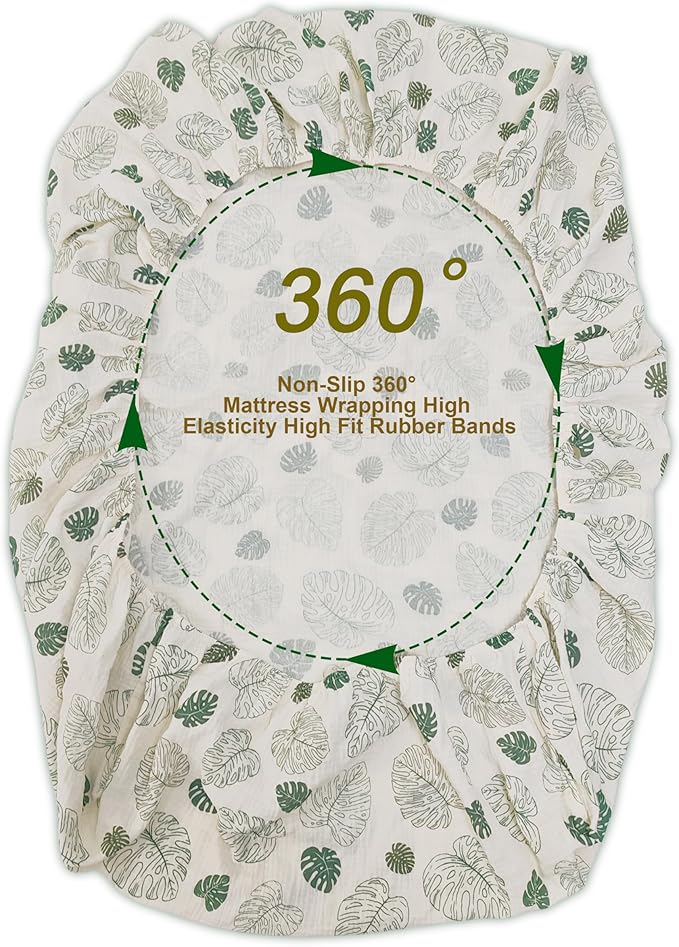 Zdolmy Muslin Crib Sheets for Girl Boy, 2 Pack 100% Cotton Crib Sheet for Standard Crib Mattress(28"x 52"), Fitted and Soft Breathable Crib Mattress Sheet, 360° Wrapping (Monstera & Dark Green)
