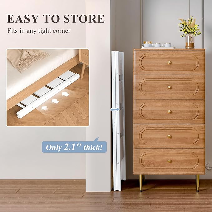 GameGem 4 Step Ladder, Folding Step Stool with Wider Pedal, Anti-Slip Feet & Non Slip Stripes, Aluminum Sturdy Material, 300Lbs Capacity, Elegant Look of Modern White Better Matches Your Home