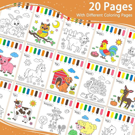 SOCOLER Paint with Water Coloring Books for Toddlers, Farm Theme Mess Free Watercolor Painting Papers for Kids Water Color Paint Kit Art Craft Gift for Ages 1-3, 4-8