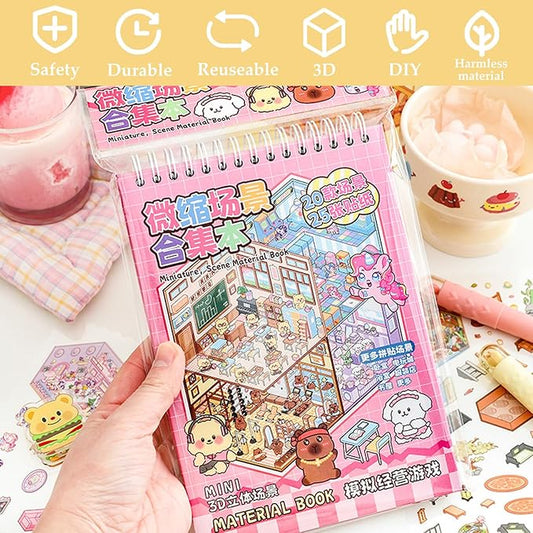 Scene Sticker Book for Kids, 20 Sets of 3D Sticker Scenes for Adults Fun Mini Cute Kawaii Stickers Therapy 3D Scenes Stickers Set Relief Stress Pass The Time, Holiday & Christmas Fun