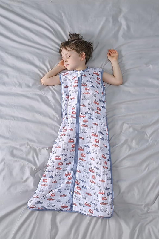 Baby Sleep Sack 2-4 T Baby Wearable Blanket 100% Organic Cotton 0.5 TOG Toddler Sleep Sacks 2- Way Zipper Soft 4 Layers Muslin 2T 3T 4T Car