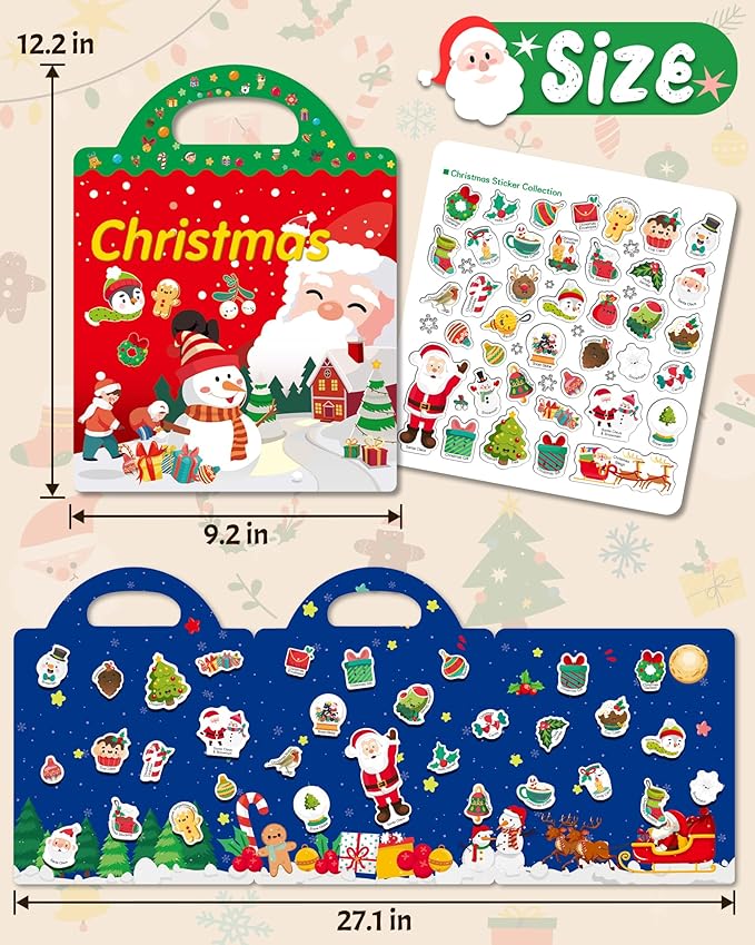 Benresive Reusable Sticker Books for Toddlers, Fun Travel Stickers for Kids, Toddler Sticker Book, Crafts Activities for Toddlers, 3 and Up Birthady Gifts - Christmas