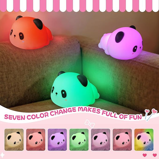 loatme Night Light for Kids, Rechargeable Dimmable Silicone LED Nightlight with 7 Colors, Baby Nursery Night Lamp, Touch Squishy Lamp, Cute Gifts for Girls, Boys, Toddler Room Decor, Lying Panda