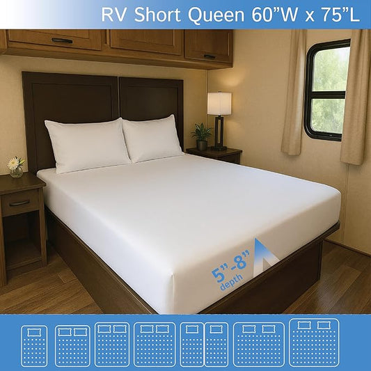 RV Short Queen Size Mattress or Box Spring Encasement (5" to 8" Depth) - Waterproof Zippered Protector Hypoallergenic Premium Bed Cover Protects from Dust Allergens
