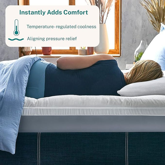 Sleep Innovations Cooling Comfort Gel Memory Foam Dual Layer Mattress Topper, 4 Inch, Queen Size, Pillow Top Cover