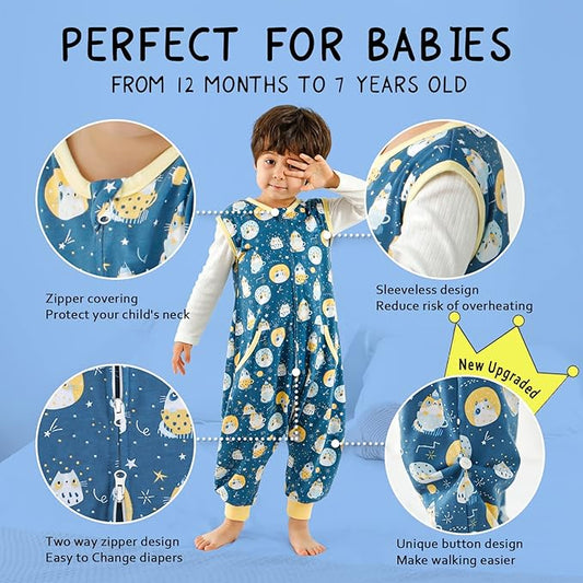 WONDAY Toddler Sleep Sack with Feet, 0.5 Tog Sleeping Sacks for Walking with Legs 12-18 Months 2T
