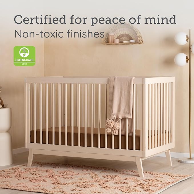 dadada Baby Soho 3-in-1 Convertible Wooden Crib to Toddler Bed - Made in Italy, GREENGUARD Gold Certified, Baby-Safe Finish, Handcrafted Beechwood, Modern Design, 3 Adjustable Heights (Natural Wash)