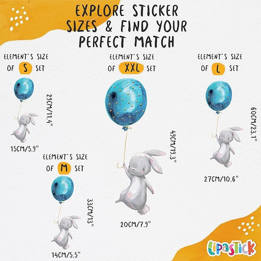 Hot Air Balloon Wall Decals by Lipastick - Peel and Stick Animal Stickers Raccoon, Fox, Koala, Panda for Kids Room, Nursery, Playroom, Bedroom - Removable Wall Decor for Boys, Girls, Babies - L Size