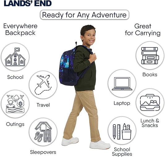 Lands' End Unisex Kids Medium ClassMate Lightweight Durable Elementary School Backpack, Pro Star Navy