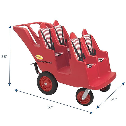 Children’s Factory 4 Passenger Bye-Bye Buggy, Red-White Seats, AFB6300F, Daycare or Preschool Stroller for Infants, Toddlers and Kids, Canopy Sold Separately