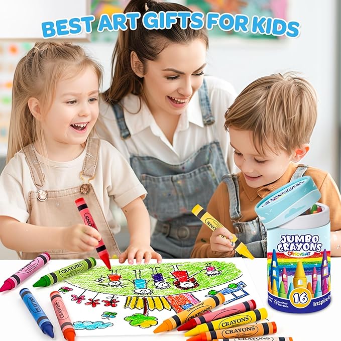 16 Colors Jumbo Crayons for Toddlers 1-3, Washable Easy to Hold Large Crayons for Kids Ages 2-4 4-8, Non-Toxic Crayon for School Art Supplies, Classroom Must Haves,Birthday Easter Gifts for Boys Girls