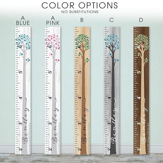 Wooden Kids Growth Height Chart Ruler for Boys and Girls Painted or Engraved (Floral Tree)