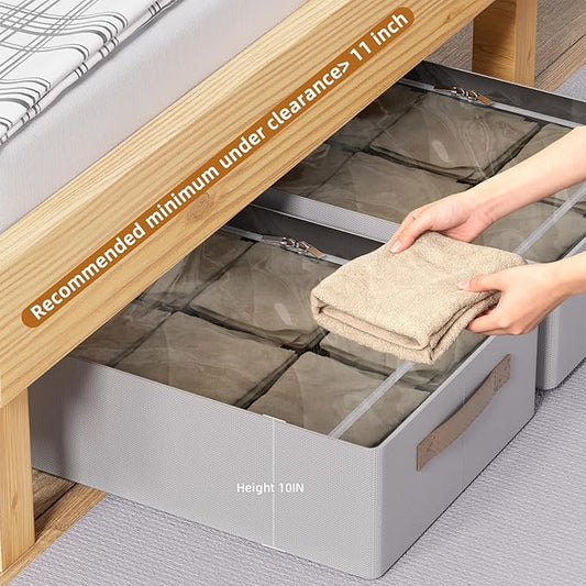 CYhom Underbed Storage Bins With Metal Frame, 10" High Under Bed Storage Containers, Large Capacity Under Bed Organizer Boxes (Grey, 23.6” L x 15.7” W x 10” H)