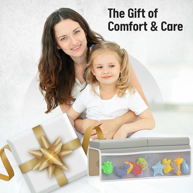 Bath Kneeler and Elbow Rest Pad Set โ 1.5โ Extra Thick Cushioned Kneeling Pad, Durable, Non-Slip Elbow Rest with Storage Pockets & 5 Bath Toys, Baby Bath Accessories Organizer