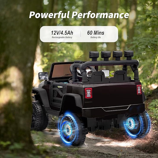 Kids Ride on Car Toy, 12V Electric Car for Kids with Remote Control, LED Light - Dark Black