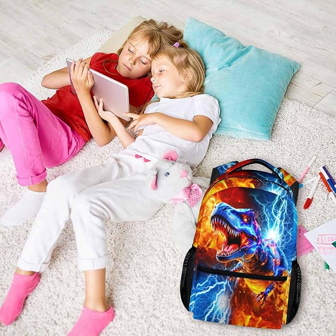 CustomWish Dinosaur Backpack for Boys, Backpack for Kids Teens Kindergarten Primary Middle Senior, 17 Inch Lightweight Large Capacity Bookbag for School Travel Work