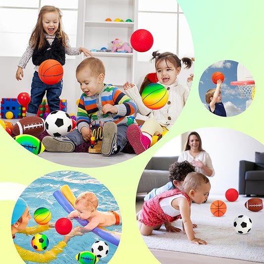 Balls for Toddlers Kids, Soft 7 Pack 5" Small Balls Easy to Grip - Footballs Soccer Basketball Kickball Playground Ball for Home Yard Pool - Boys Girls Birthday Gift or Stocking Stuffers