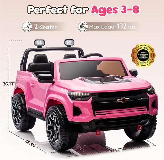 24V Ride On Car for Toddlers and Kids, Licensed Chevrolet Colorado ZR2 2-Seater 4WD Electric Truck with Remote Control, Battery Powered Wheels, LED Lights, Bluetooth Music, 132 lbs Load Capacity