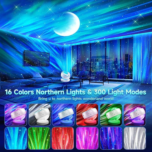 Northern Lights Projector Galaxy Projector with 300+ Light Effects, LED Star Projector for Bedroom Aurora Light, Remote Control, 15 White Noises, Bluetooth Speaker Galaxy Light Gifts for Kids Adults