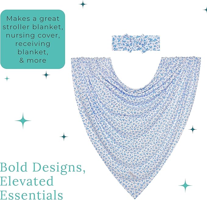 Posh Peanut Swaddle Blanket & Headband Set – Viscose from Bamboo Stretchy Baby Swaddle for Newborn Girls, Receiving Blanket or Nursing Cover