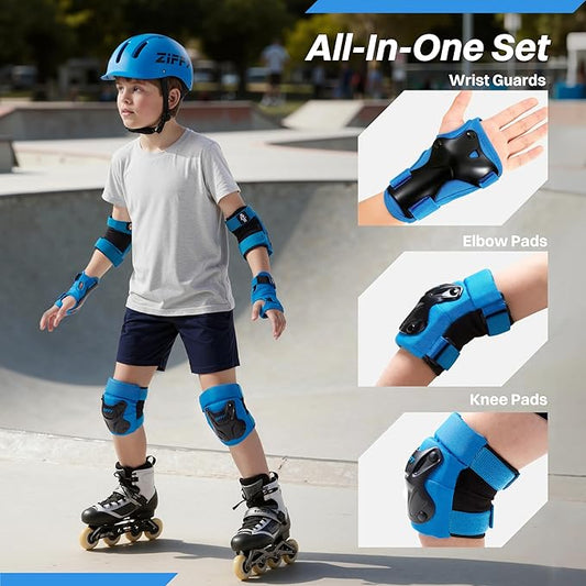 ZIFFY Knee Pads for Kids, Adjustable Knee and Elbow Pads Set with Wrist Guard, Protective Gear for Boys Girls Skateboard Roller Skating Cycling Bike – 2 Sizes, 4 Colors by Jova