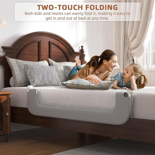 Bed Rail for Toddlers, Baby Bed Rail Guard for Kids, Toddler Bed Rails with Reinforced Anchor Fit, Height Adjustable & Foldable Bed Rail Guard for Twin, Full, Queen & King Beds (Grey, 48IN)