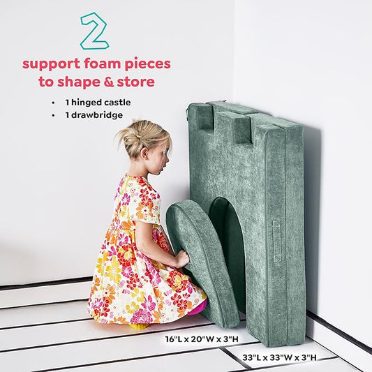 Yourigami Kids and Toddler Play Castle, Playroom Couch Add-On Set, Durable Modular Design, Green Meadows