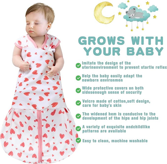 Newborn Sleep Sack Baby Swaddle,Swaddle me 0-3 Month,3-Way Adjustable Wearable Blanket,100% Rayon Cotton Swaddling Sleeping Bag,TOG 0.5 (Love, 0-3 Months)