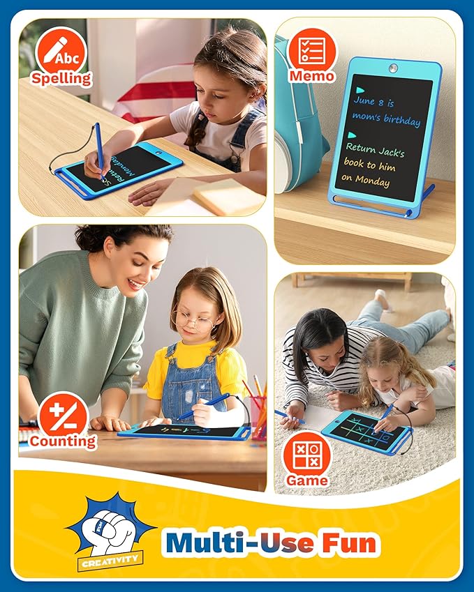 TEKFUN LCD Writing Tablet for Kids, Doodle Board Drawing Board Reusable Drawing Tablet with Lanyard, Educational Kids Toddler Toys Birthday Gift for Boys Girls 3-12 Years Old (6”W x 8.8“H Blue)