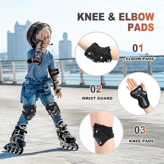 2PM SPORTS Knee Pads for Kids, Wrist Guards Knee and Elbow Pads Set with Drawstring Bag, Protective Gear Set for Girls Boys Roller Skating Cycling Skateboard
