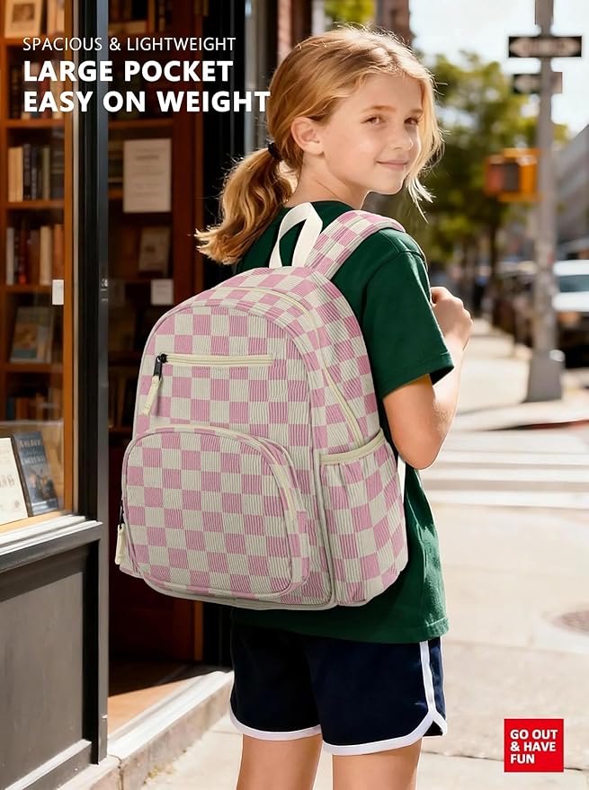 atgark Corduroy Kids Backpack for Girls, Girls Backpack 5-9, Kindergarten Elementary School Bookbag for Girl 15.3" H Fit Folder