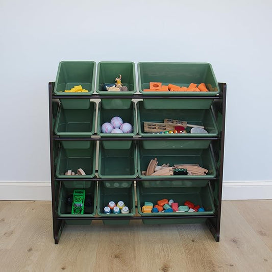 Humble Crew Kids Toy Storage Organizer with 12 Plastic Bins, Camo – Removable Bins for Playroom, Bedroom, Toddler Furniture for Boys and Girls Ages