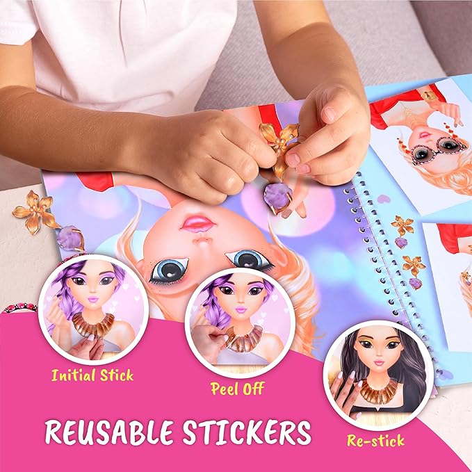 BSCOOL Sticker Stylish Dress up Jewelry. Sticker Activity Book for Kids. Learn Girls Fashion Design with Stickers and Guides for Kids 5 and up with 250+ Reusable Stickers. Christmas Gift for Girls