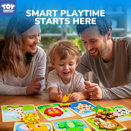 TOY Life Wooden Puzzles for Toddlers 2-4, Montessori Toys for 1 2 3 Year Old Boys Girls, Animals Puzzles Educational Learning Toys 2 Year Old, Christmas Stocking Stuffer for Kids Ages 1-3 2-4