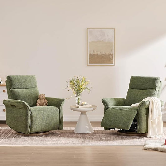 CHITA Power Recliner Chair, Electric Triple-Motor Swivel Glider Nursery Rocking Chair with Adjustable Power Headrest and Lumbar Support, Solid Wood Base, Forest Green