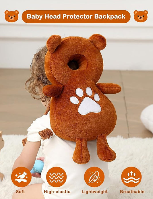 JunNeng Baby Head Protector Backpack, Toddler Fall Head Protection Cushion, Brown Bear