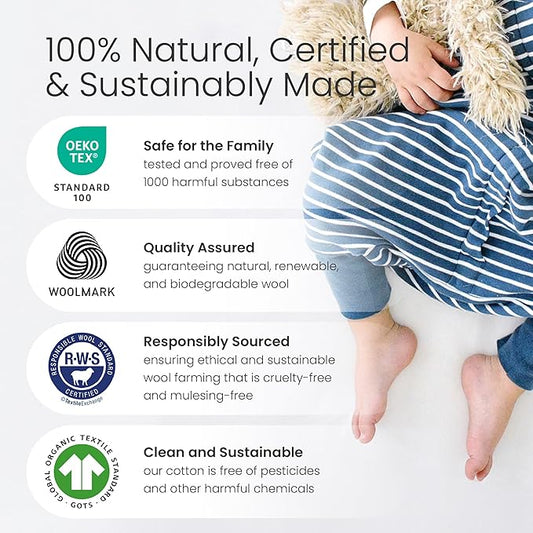 Woolino 4 Season Baby Sleep Bag with feet, Merino Wool and Organic Cotton Walker Sleep Bag Sack, Toddler Sleeping Bag, 18-36m, Gray
