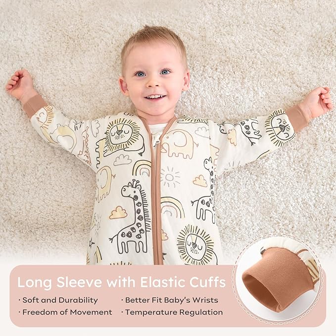 Yoofoss Baby Sleep Sack 0-6 Months 1.0 Tog Long Sleeve Sleep Sack Organic Cotton Wearable Blanket for Newborns 2-Way Zipper Quilted Sleeping Sacks(Small)