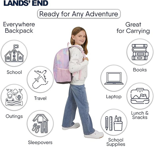 Lands' End Unisex Kids Medium ClassMate Lightweight Durable Elementary School Backpack, Desert Rose