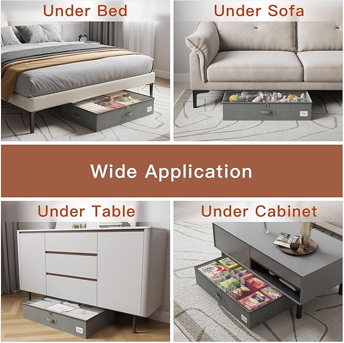 KitHero Extra Large Under Bed Storage Containers Set of 2, 70L, Closet Organizers and Storage with Sturdy Frames Lid, Underbed Storage Bins with Lids, Under Bed Drawers for Blankets, Quilt, Shoe Grey