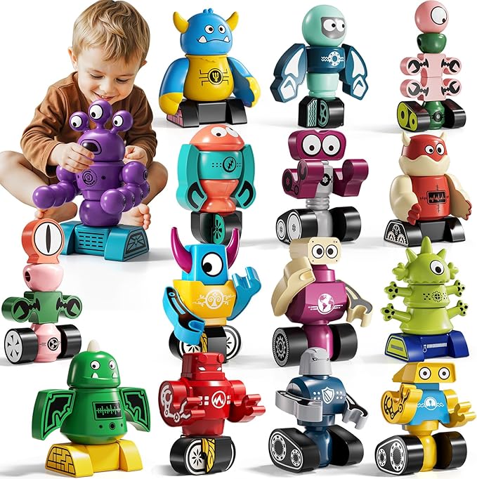 Magnets Robot Building Toys for Kids Ages 3-5 4-8 - 106 PCS Monsters Toys Robot Stacking Building Blocks Set with Storage Box, Creative Learning Christmas and Birthday Gifts for Boys Girls 2-4