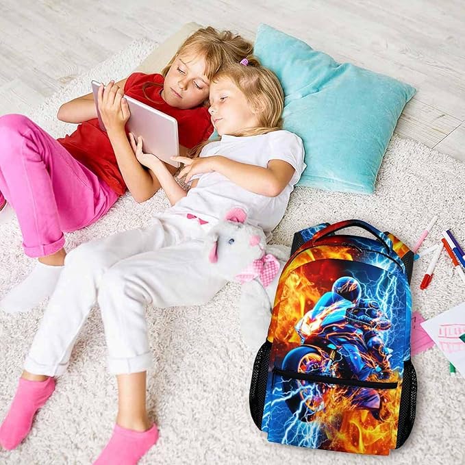 CustomWish Backpack for Boys, Motorcycle Backpack for Kids Teens, Durable School Supplies for Kindergarten Primary Middle Senior, 17 Inch Cool Car Bookbag for School Travel Work