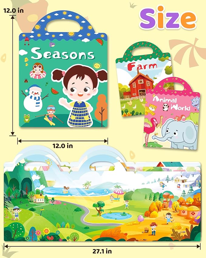 Benresive Reusable Sticker Books for Kids 2-4, Sticker Books for Toddlers 1-3 2-4, Toddler Travel Toys Activities Crafts Gifts