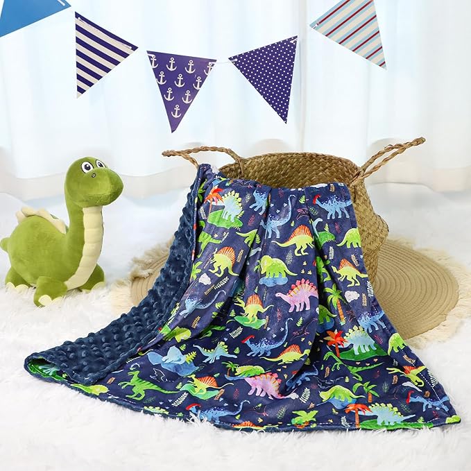 Baby Blankets for Girls, Toddler Newborn Blanket Double Layer with Dotted Backing Crib Receiving Blanket for Toddler Nursery Bed Blanket, Dinosaur, 30x40 Inches