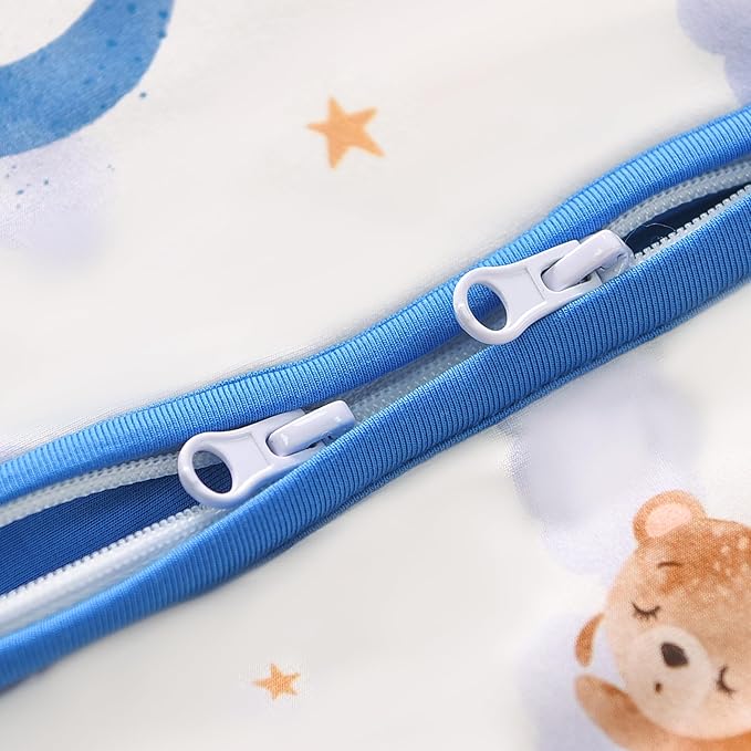 Baby/Toddler Sleep Sack with Legs, Rayon from Bamboo 95% + 5% Spandex, 1.0 TOG, 2‑Way Zipper Sleeping Bag, Walker‑Friendly 6-12M Bear