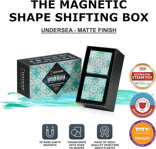 SHASHIBO Shape Shifting Box - Award-Winning, Patented Fidget Cube w/ 36 Rare Earth Magnets - Transforms Into Over 70 Shapes, Gift Box, Download Fun in Motion Toys Mobile App (Undersea, 2 Pack)