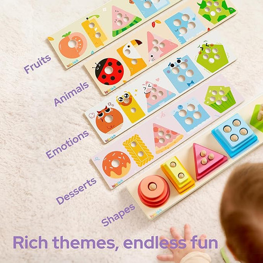 lalalark Montessori Toys for 1 2 3 Year Old Boy Girl, Wooden Sorting & Stacking Toys, Shape Sorter Baby Toy, Educational Sensory Toys for Kids, Wooden Blocks for Toddler 1-3, Christmas Birthday Gifts