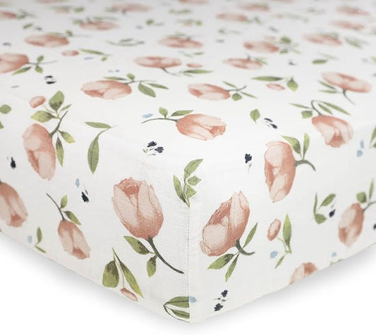 Little Unicorn 100% Natural Organic Cotton Muslin Crib Sheets | Breathable, Naturally Soft Fabric (Watercolor Floret)
