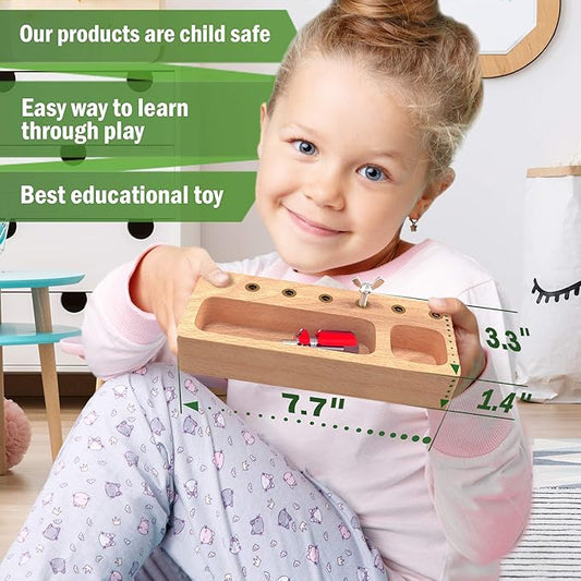 Panda Brothers Montessori Screwdriver Board Set - Wooden Montessori Toys for 4 Year Old Kids and Toddlers, Sensory Bin, Fine Motor Skills, STEM Toys
