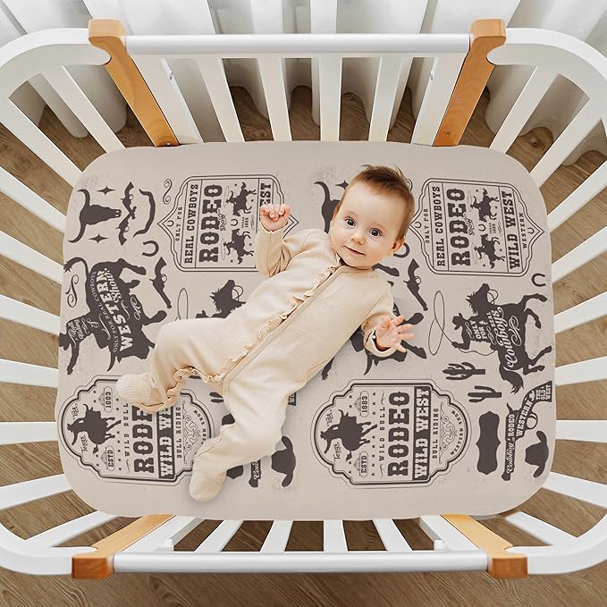 Western Cowboy USA Crib Sheets Soft Breathable Fitted Baby Crib Sheets Mattress Cover for Girl Boys, 52" x 28" x 9"